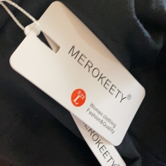 MEROKEETY Tie Front Black Dress Short Sleeve Large Casual Dark Lolita NWT Go… - Picture 4 of 7